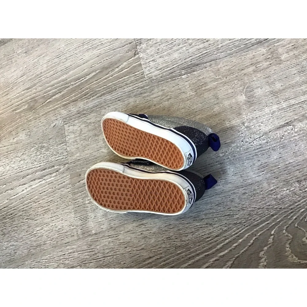 Vans Toddler Size 8.5 slip on Sneakers Glitter silver Blue Off The Wall Shoes